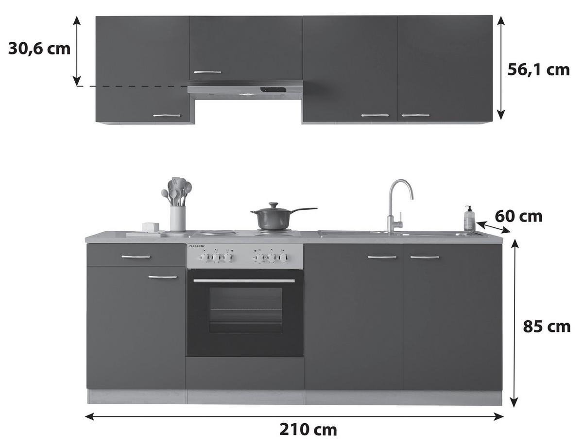 KÜCHENBLOCK GERDA KÜCHENBLOCK 210 CM - Buchefarben/Grau, Basics, Holzwerkstoff (210cm) - Respekta