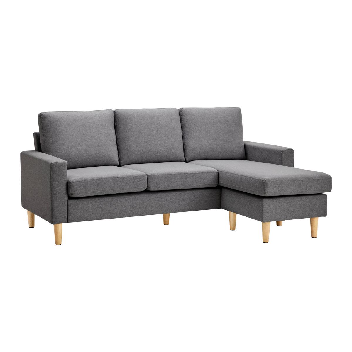 Tmavosivá rohová pohovka s taburetom Noemie - sivá/prírodná farba, Modern, drevo/textil (198/86/78-135cm) - Bessagi Home