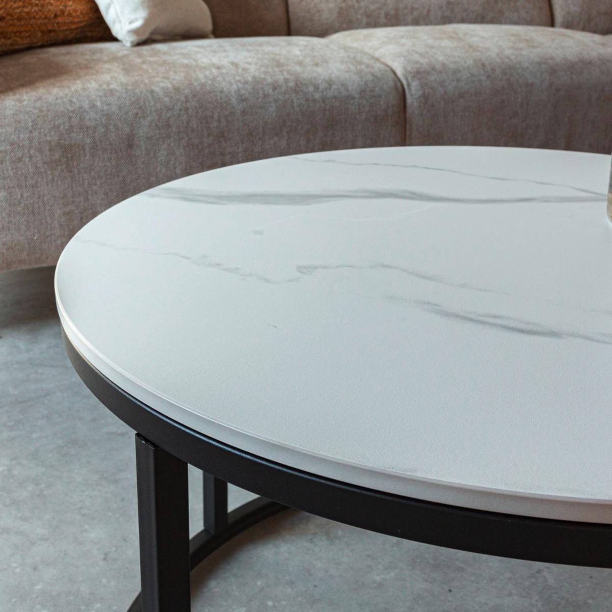 Couchtisch Leyton Weiß/schwarz, 68 Cm - Schwarz/Weiß, MODERN, Stein/Metall (68/43/68cm) - MID.YOU