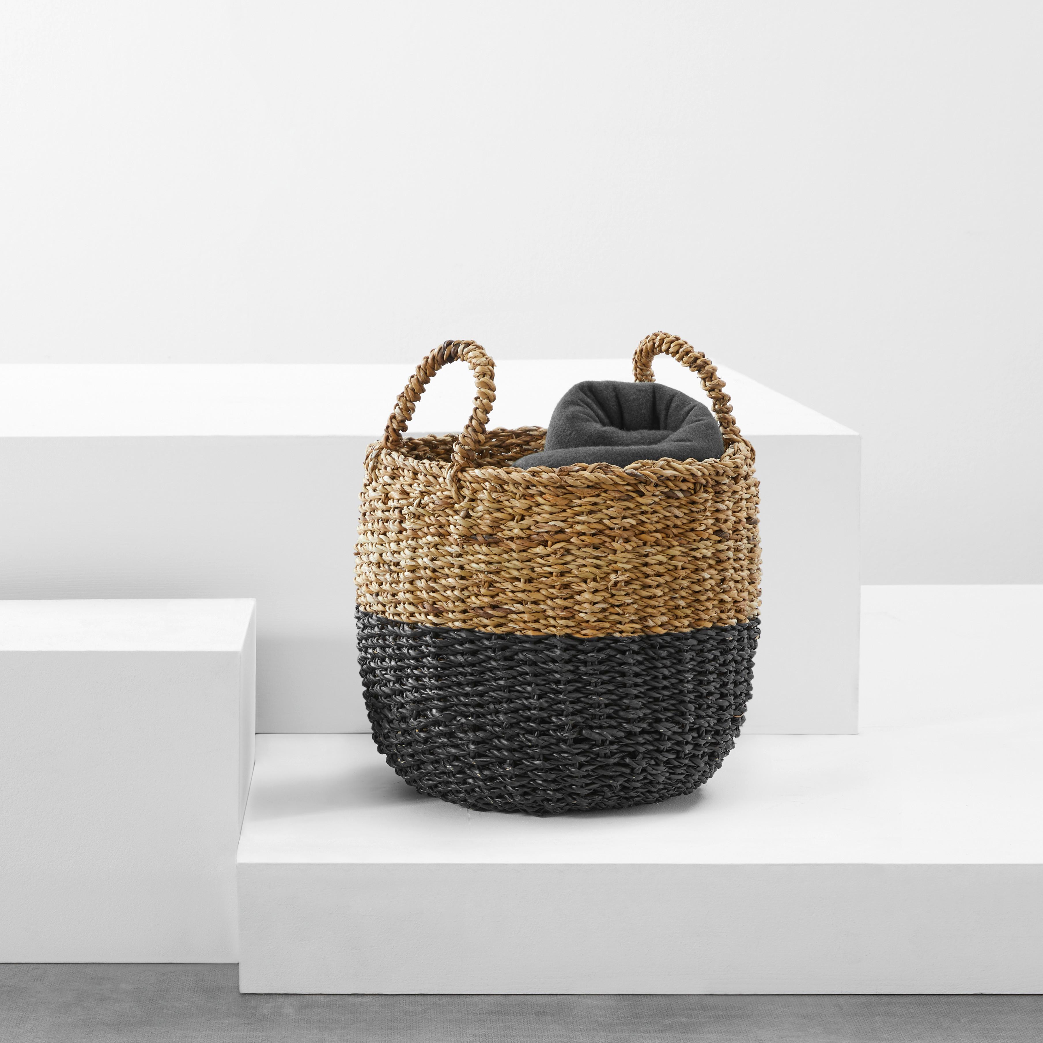 Dekorační košík Ø 35cm - černá/přírodní barvy, Natur, přírodní materiály (35/39cm)