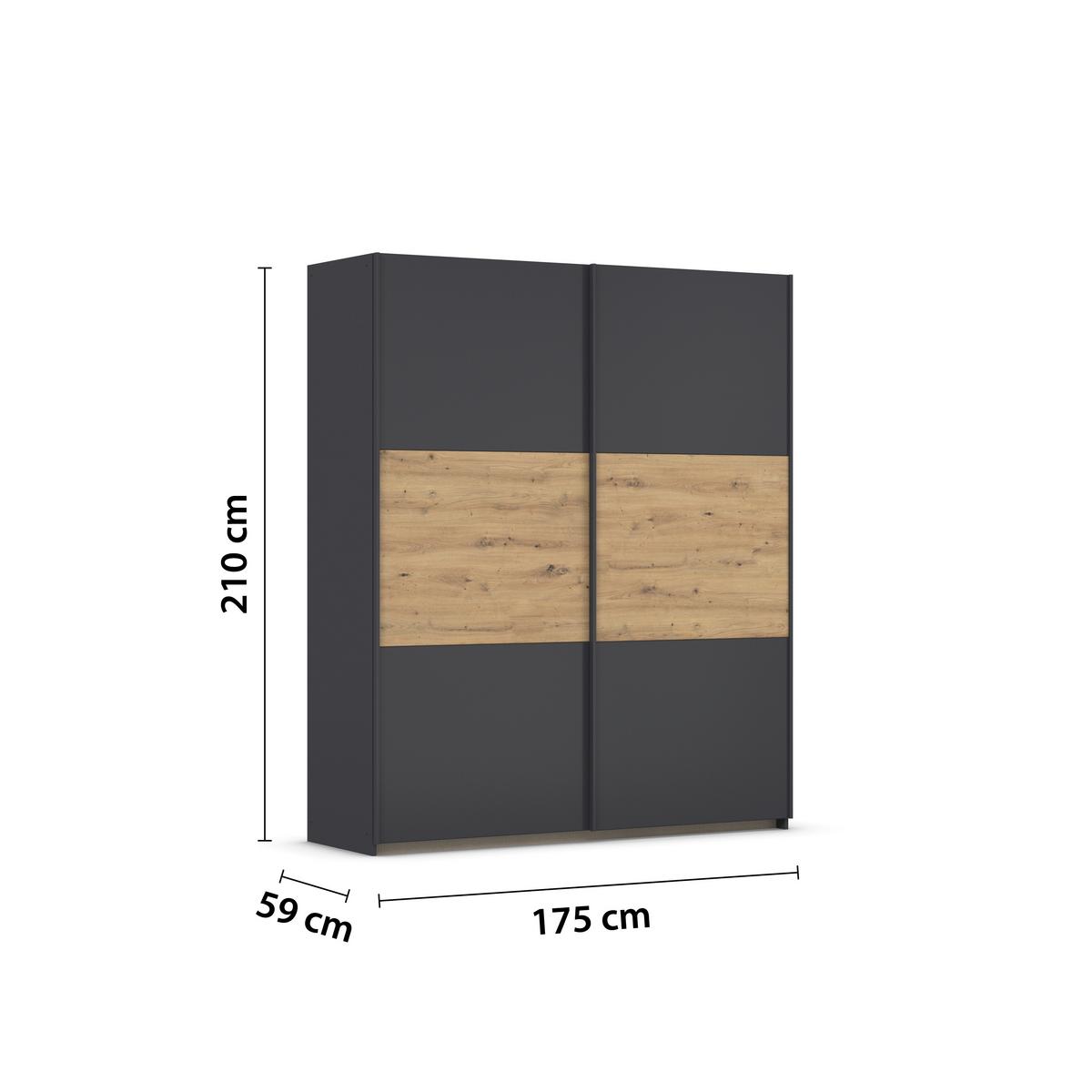 Schwebetürenschrank Neo Grau Eiche Artisan Dekor - Eiche Artisan/Grau, MODERN, Holzwerkstoff (175/210/59cm) - Rauch Möbel