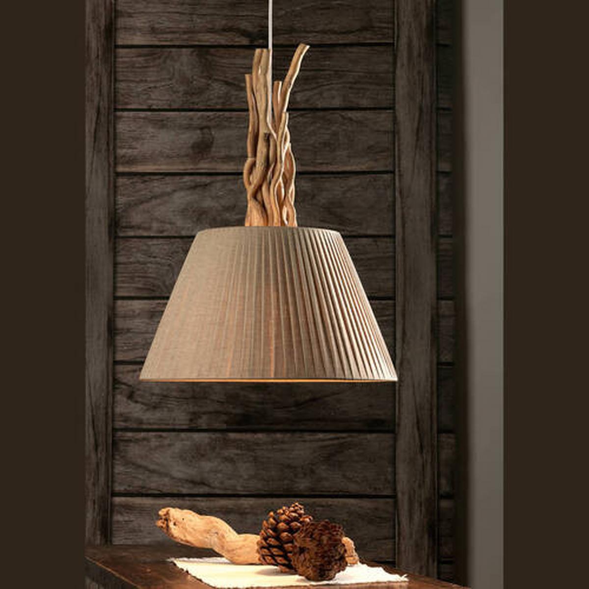 Hängeleuchte 5029/Ss - Sandfarben/Hellbraun, Natur, Holz/Textil (40/110cm)