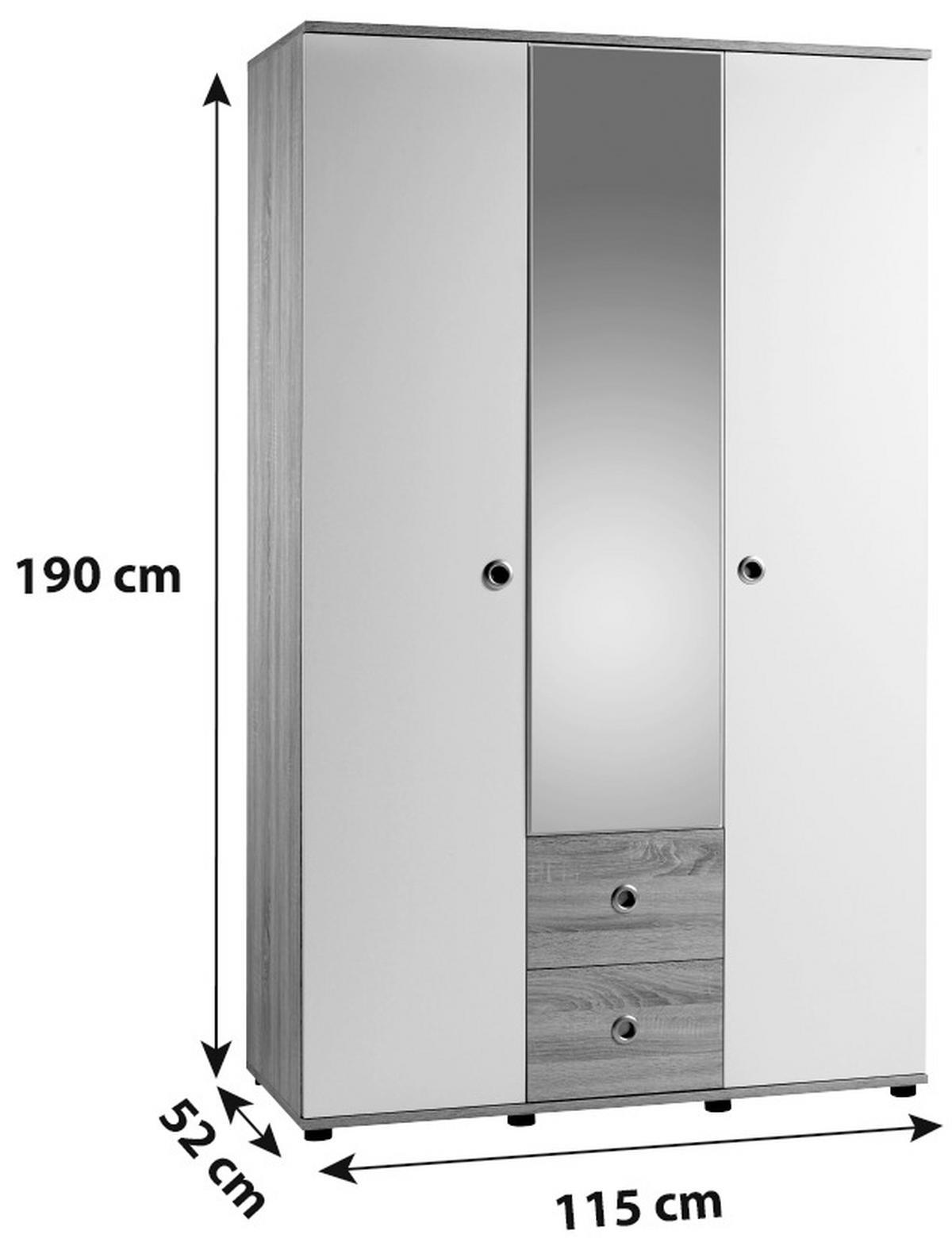 Skriňa WIKI š. 115, dekor dub Sonoma/biela - biela/dub sonoma, Konventionell, kompozitné drevo/plast (115/190/52cm) - MID.YOU