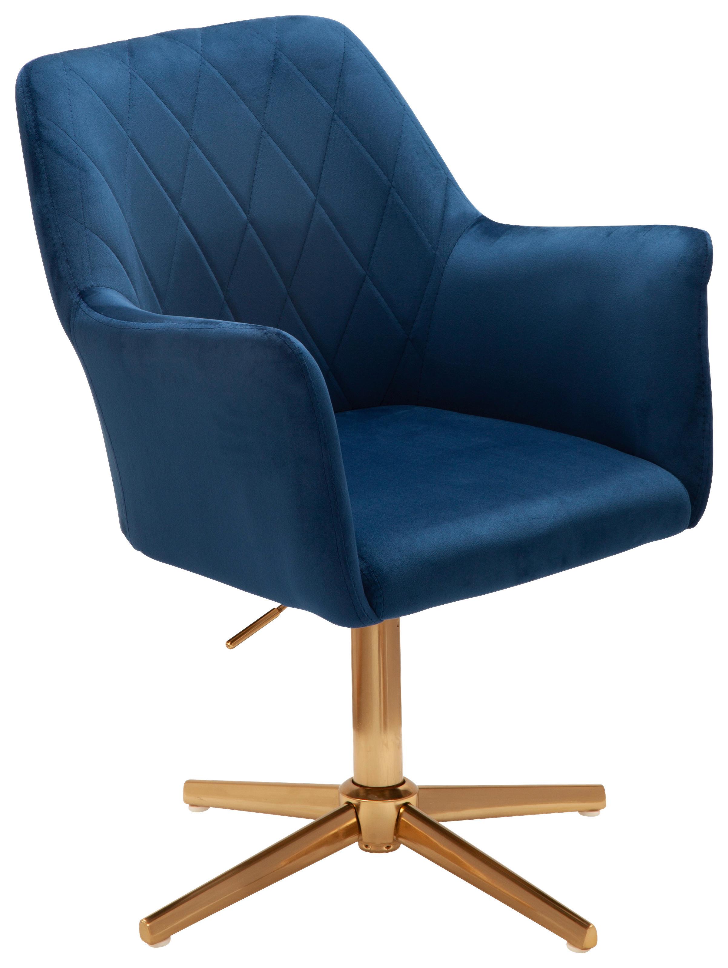 Armlehnstuhl Samt Dunkelblau/gold Gepolstert - Goldfarben/Dunkelblau, KONVENTIONELL, Textil/Metall (55/97/55cm) - MID.YOU