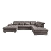 Wohnlandschaft mit Bettkasten Rigatti Graubraun B: 387 cm - Graubraun/Schwarz, MODERN, Textil (184/387/252cm) - Livetastic