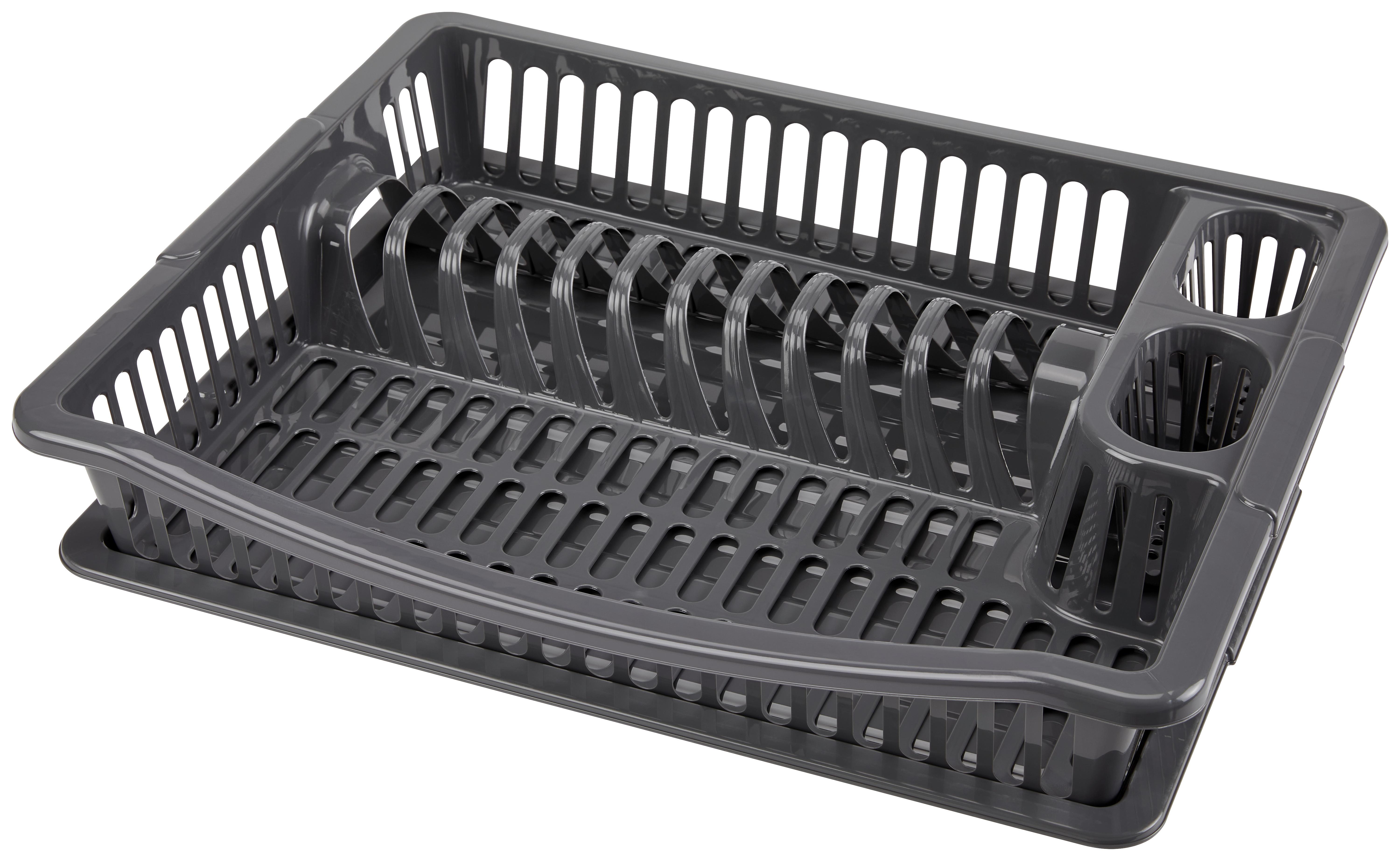 Geschirrabtropfkorb Jessy Mit Untertasse Lxb: 36x45,5 Cm - Dunkelgrau, KONVENTIONELL, Kunststoff (36/45,5/8cm) - Ondega