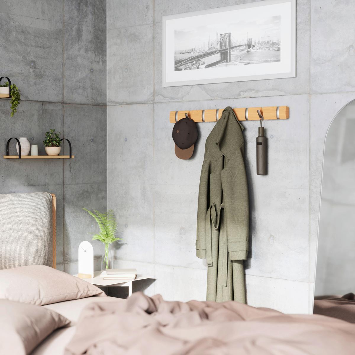 Nástenný vešiak, 8 háčikov - prírodná farba, Design, drevo/plast (6,4/3,2/81,3cm) - Umbra