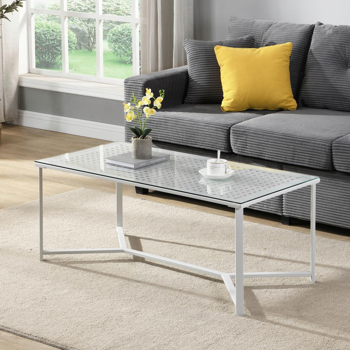 COUCHTISCH Weiß L: 100cm - Weiß, Design, Glas/Metall (100/50/42cm) - MID.YOU