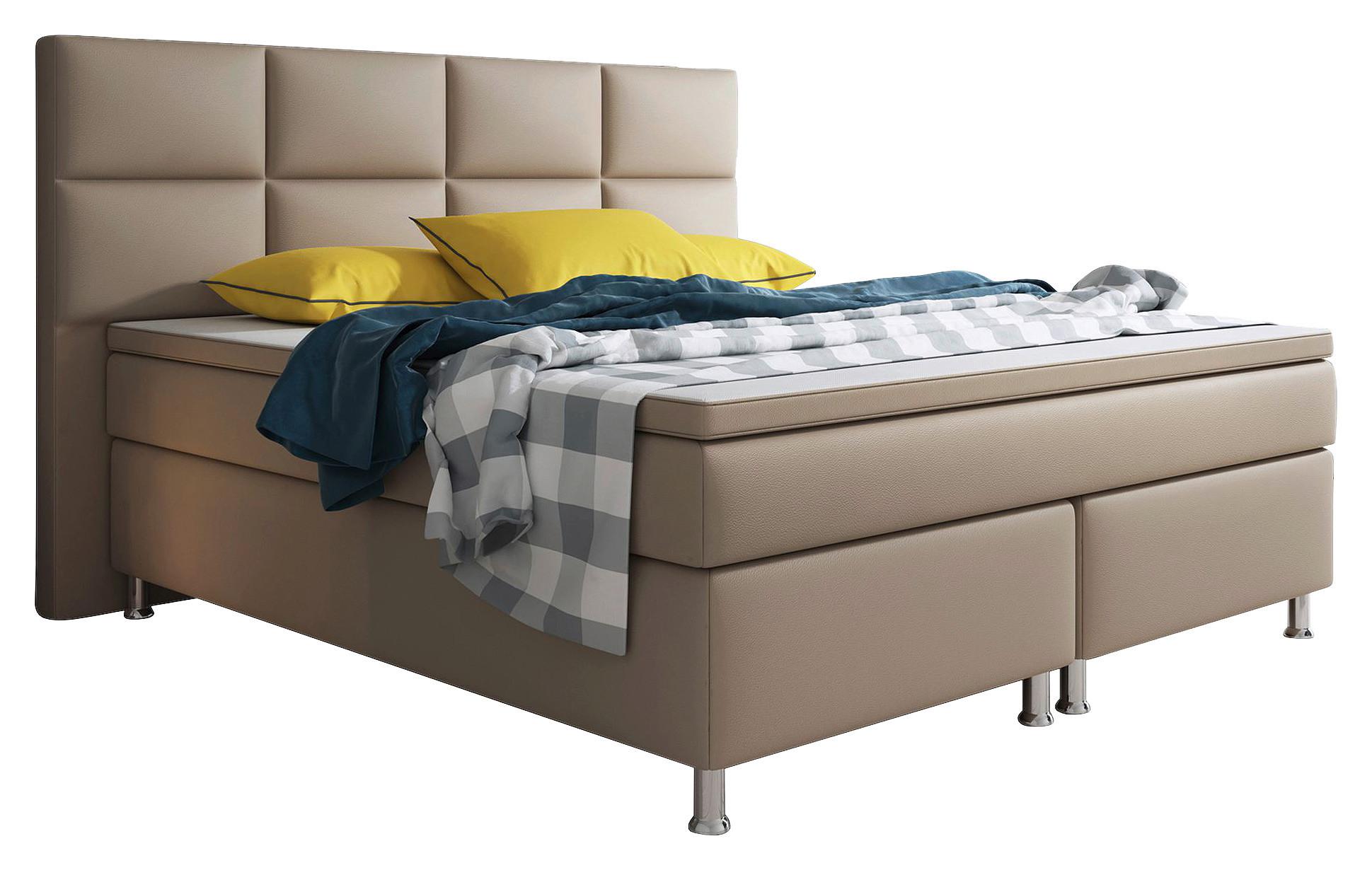 Boxspringbett Mit Topper / Matratzen 180x200 Cm Miami-Bk - Silberfarben/Cappuccino, KONVENTIONELL, Leder/Textil (200/125/210cm) - MID.YOU