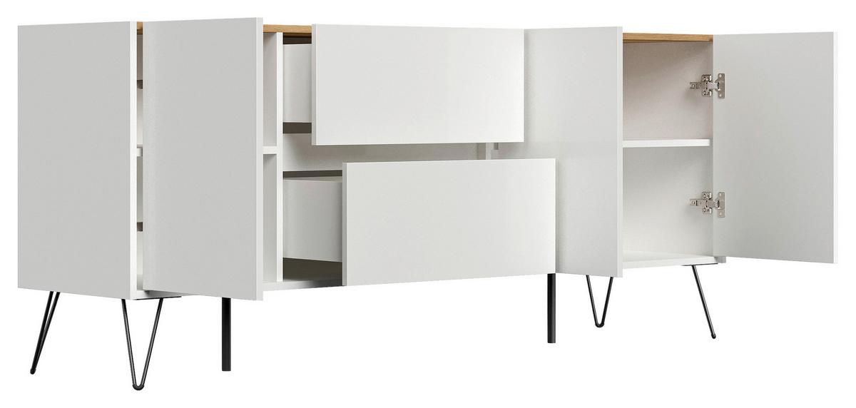 Sideboard Posseik Industrial Eichefarben/weiß B: 177 Cm - Weiß Hochglanz/Eichefarben, Design, Holzwerkstoff (177/75,8/42cm) - P & B