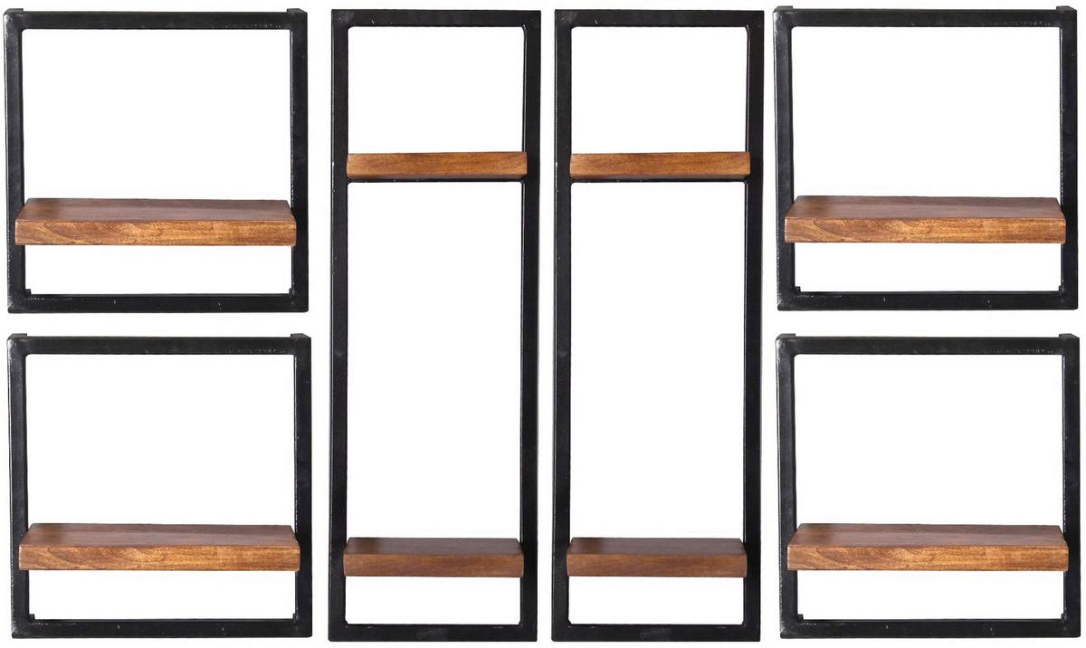 Wandregalset 6-tlg. Mangoholz B: 135cm - Schwarz/Naturfarben, Design, Holz/Metall (135/75/25cm) - MID.YOU