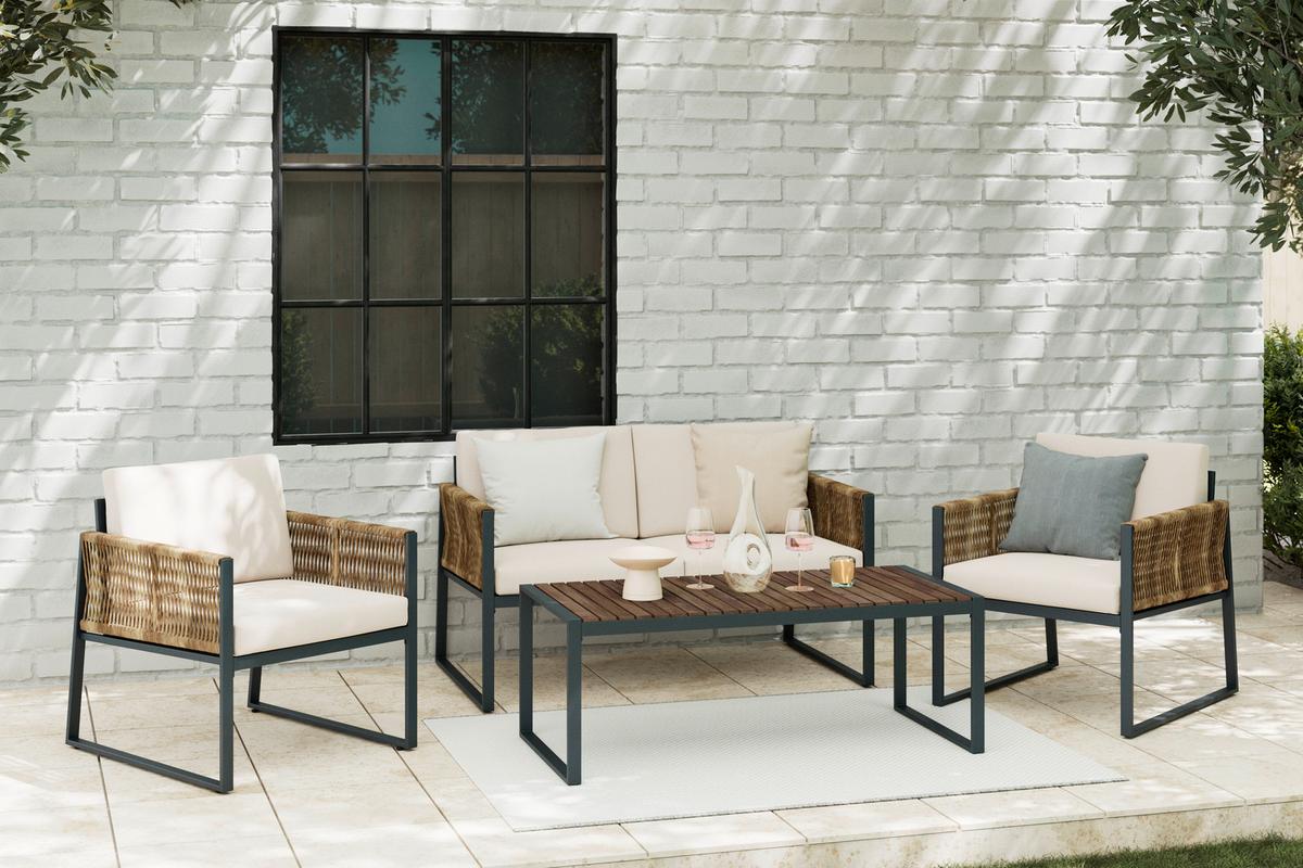 ZAHRADNÍ SADA MAGALUF - antracitová/barvy akácie, Moderní, kov/dřevo (130/76/72cm) - Mömax