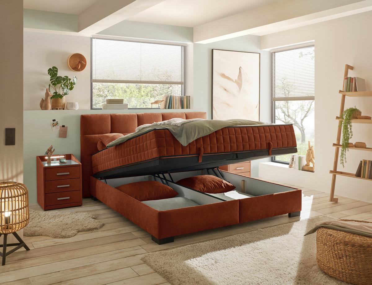 Boxbett Nagol A - Cognac/Schwarz, MODERN, Holzwerkstoff/Textil (160/200cm) - MID.YOU