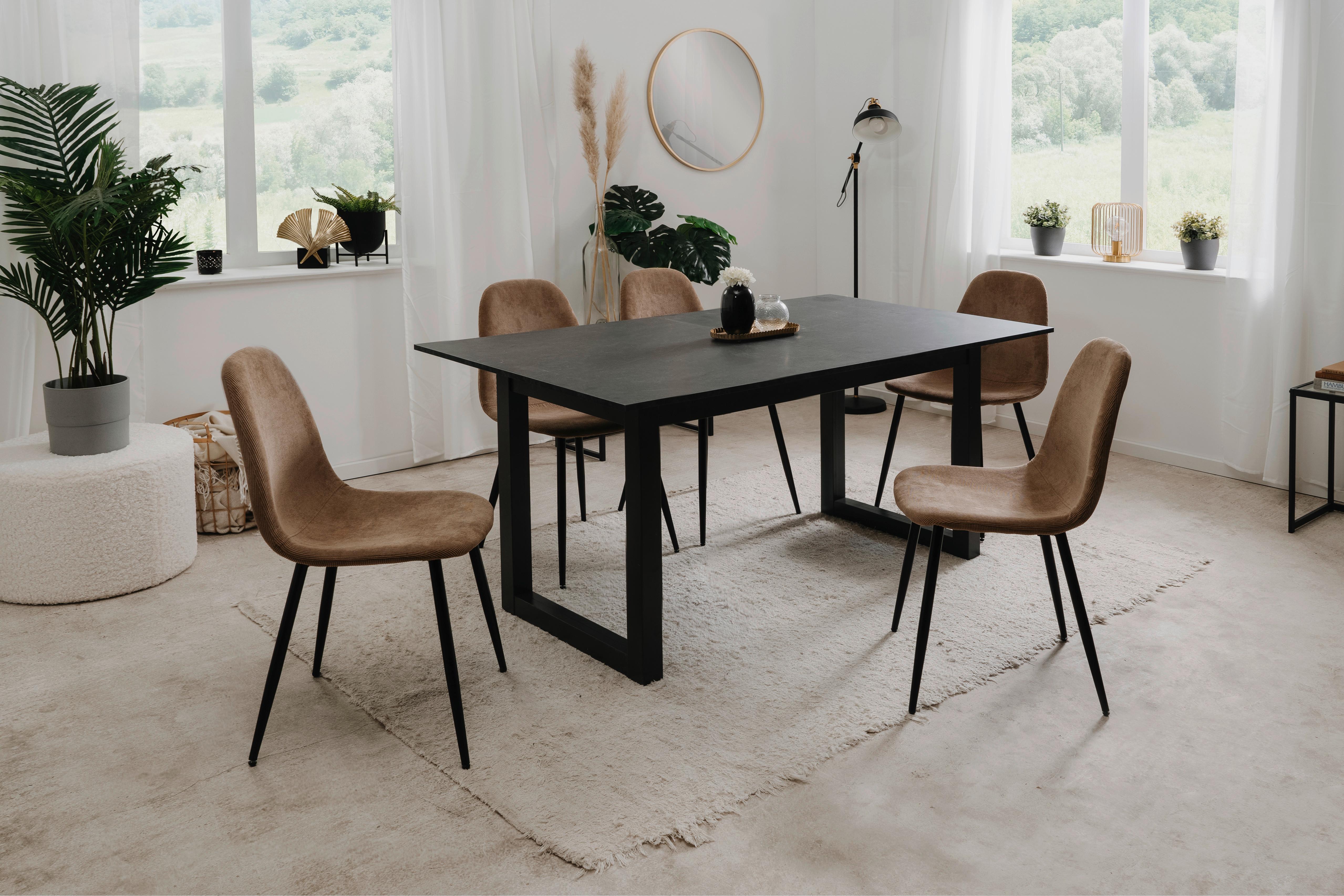 Esszimmerstuhl Anya 70a Braun Gepolstert - Schwarz/Braun, KONVENTIONELL, Textil/Metall (43/83/50cm) - MID.YOU