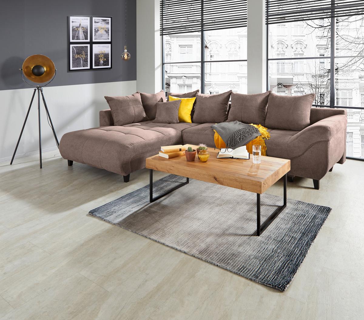 Ecksofa Mendoza - Schwarz/Braun, Design, Textil (197/309cm) - Ondega