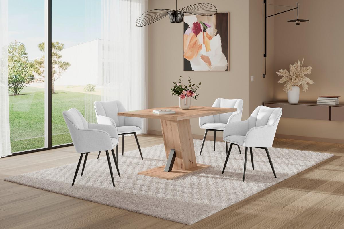 Armlehnstuhl Caro Beige Echtholz Beine - Beige/Schwarz, KONVENTIONELL, Holz/Textil (55/83/61cm) - Nedis SmartLife