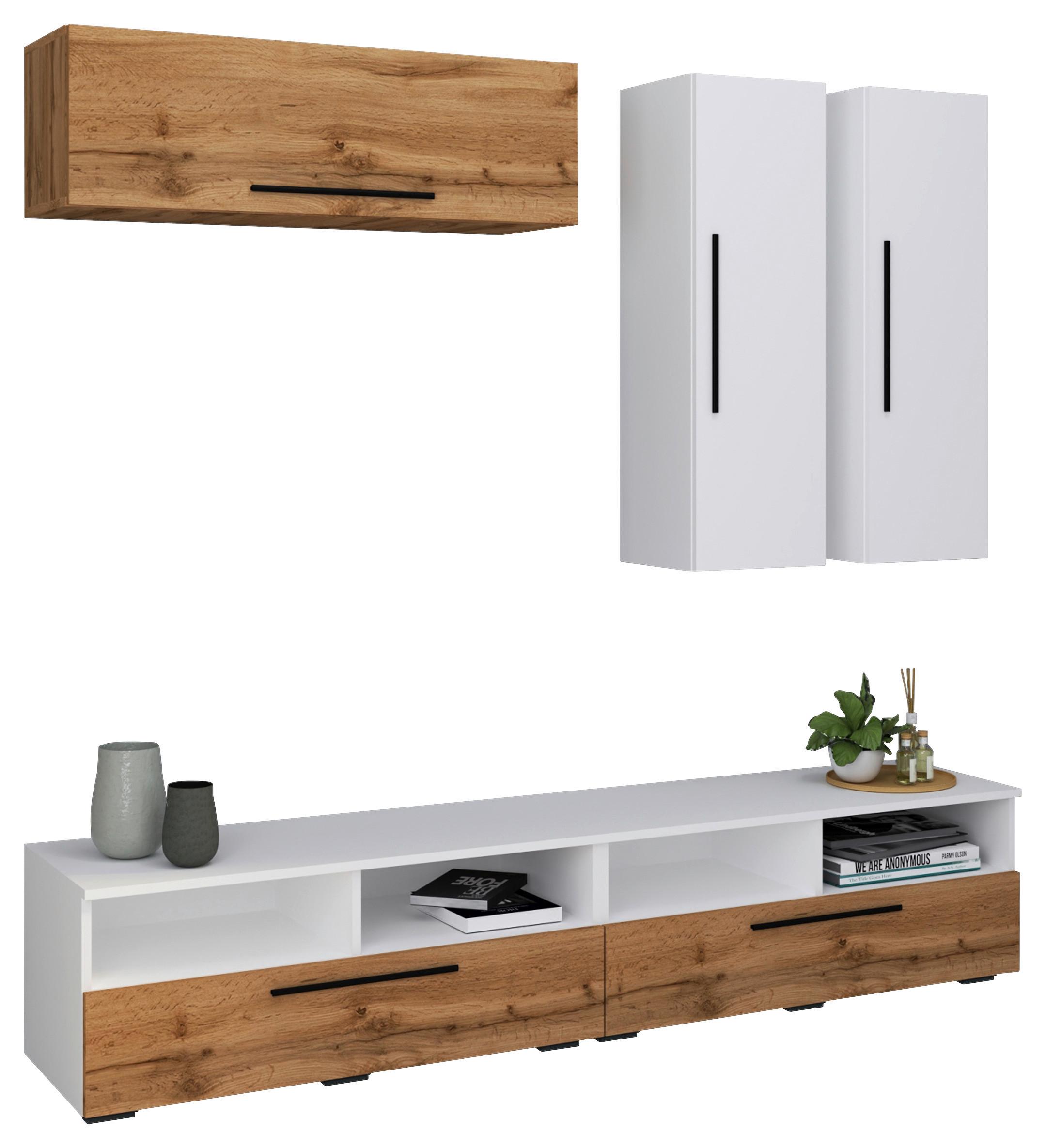 Obývacia stena Arila, 5- dielna, š: 190cm - čierna/biela, Modern, kompozitné drevo/plast (190/200/40cm) - MID.YOU