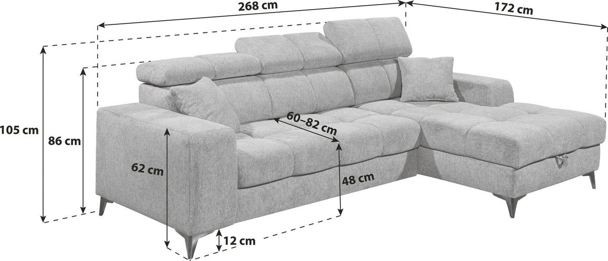 Ecksofa Sydney Graubraun S: 268/172 cm - Graubraun/Schwarz, KONVENTIONELL, Textil (268/172cm) - MID.YOU