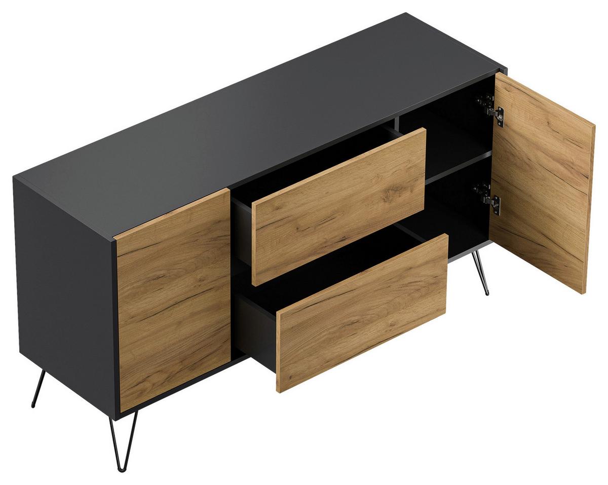 Sideboard Posseik Industrial Graphit/Eichefarben B: 139 cm - Eichefarben/Graphitfarben, Design, Holzwerkstoff (139/75,8/42cm) - MID.YOU