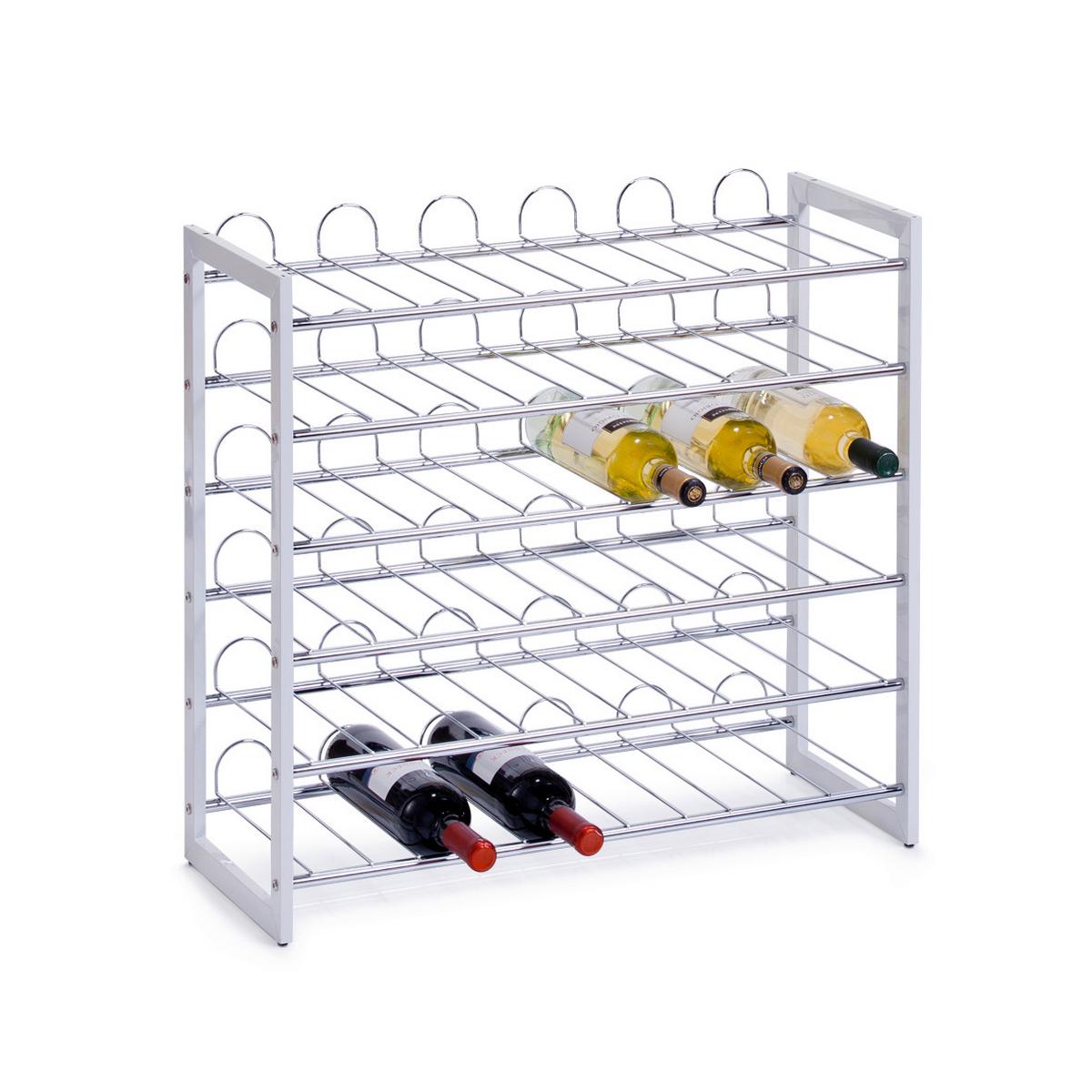 Weinregal Metall BxHxT:68x26x63 cm,36 Flaschen - Chromfarben/Weiß, Basics, Metall (68/26,5/63cm) - Zeller Present