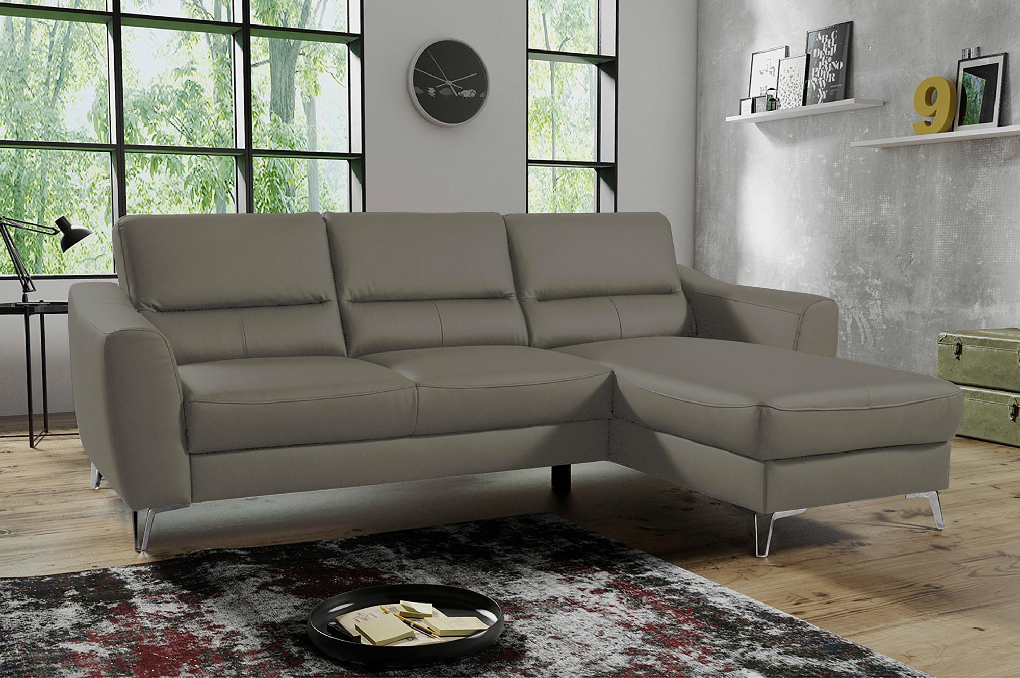 Ecksofa Santos Sahara S: 241 cm - Chromfarben/Sahara, Design, Leder/Textil (241/168cm) - Livetastic