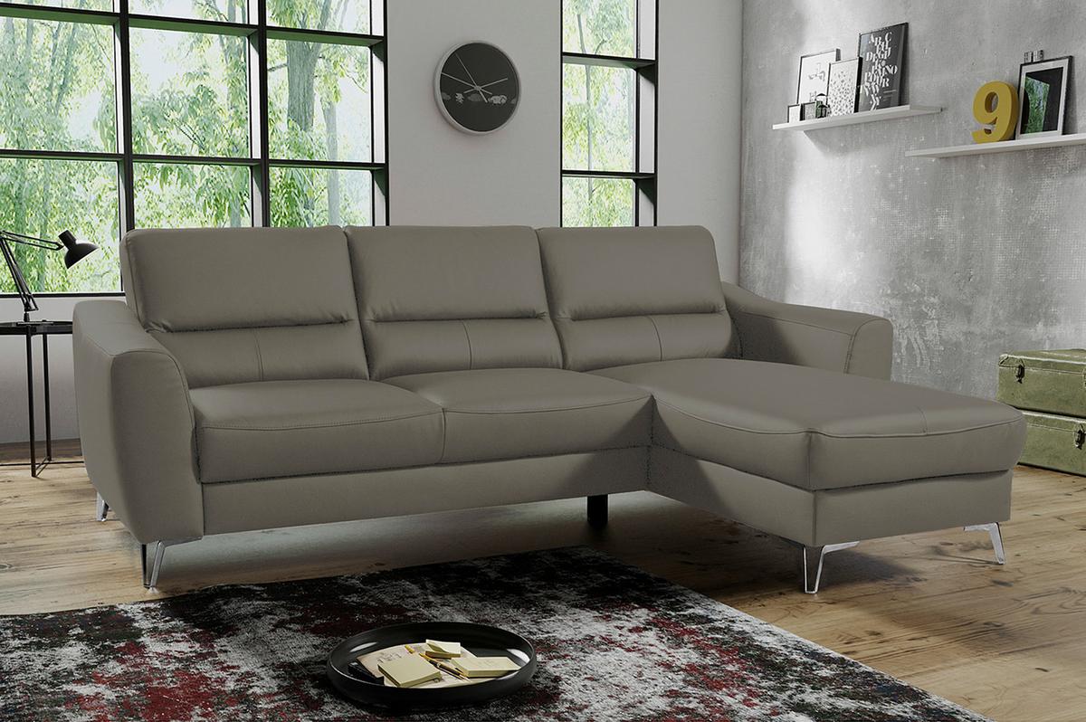 Ecksofa Santos Sahara S: 241 Cm - Chromfarben/Sahara, Design, Leder/Textil (241/168cm) - Livetastic