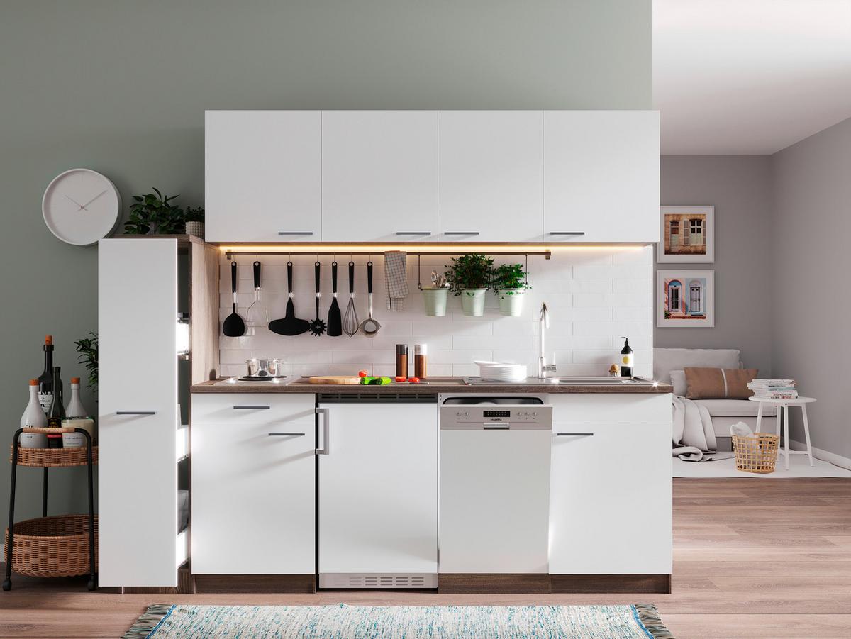 Küchenblock Oliver Singleküche 225 Cm - Eichefarben/Weiß, Basics, Holzwerkstoff (225cm) - Respekta