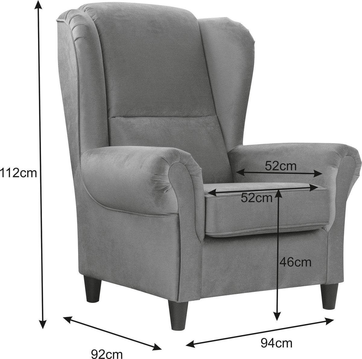 Ohrensessel Baron Grau B: 94 cm - Schwarz/Grau, Design, Textil (94/112/92cm) - MID.YOU