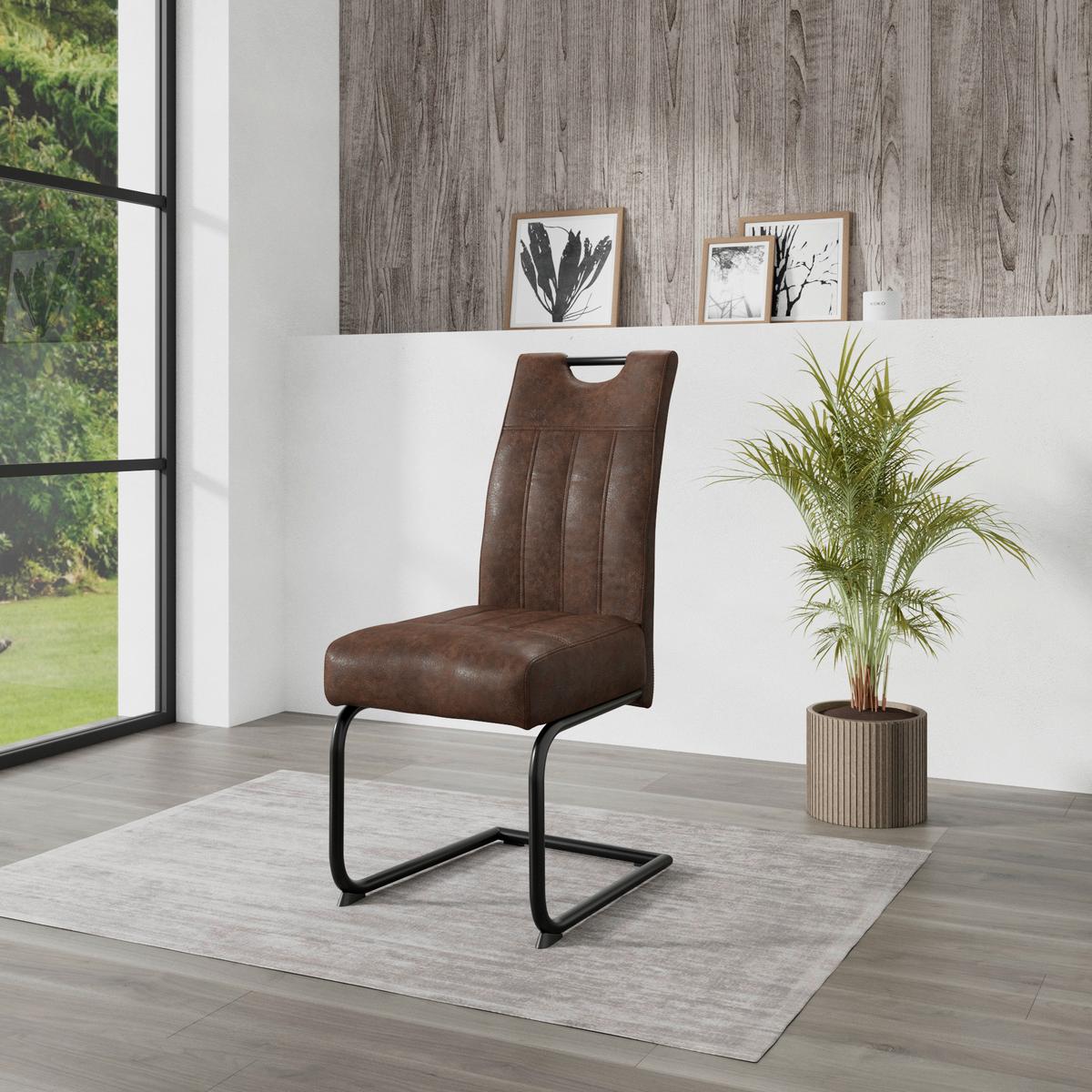 Schwingstuhl Betty Lederlook braun, B: 43 cm - Schwarz/Braun, KONVENTIONELL, Textil/Metall (43/99/60cm)