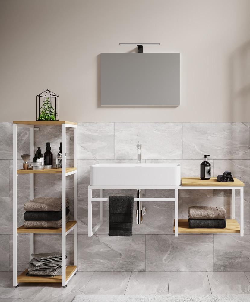 Badmöbel-Set 4--Teilig. Bitila B: 135 cm Weiß/Honigeiche - Honigeiche/Schwarz, MODERN, Glas/Keramik (135cm) - MID.YOU