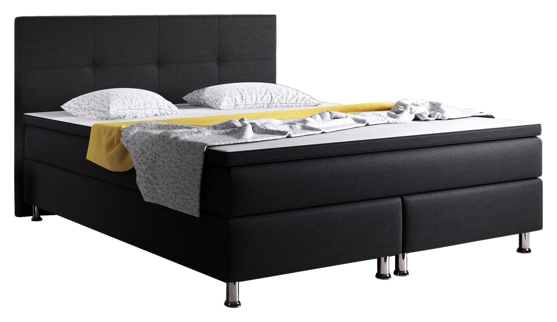 Boxbett mit Topper 180x200 cm Dallas - Silberfarben/Schwarz, KONVENTIONELL, Textil (180/200cm) - MID.YOU