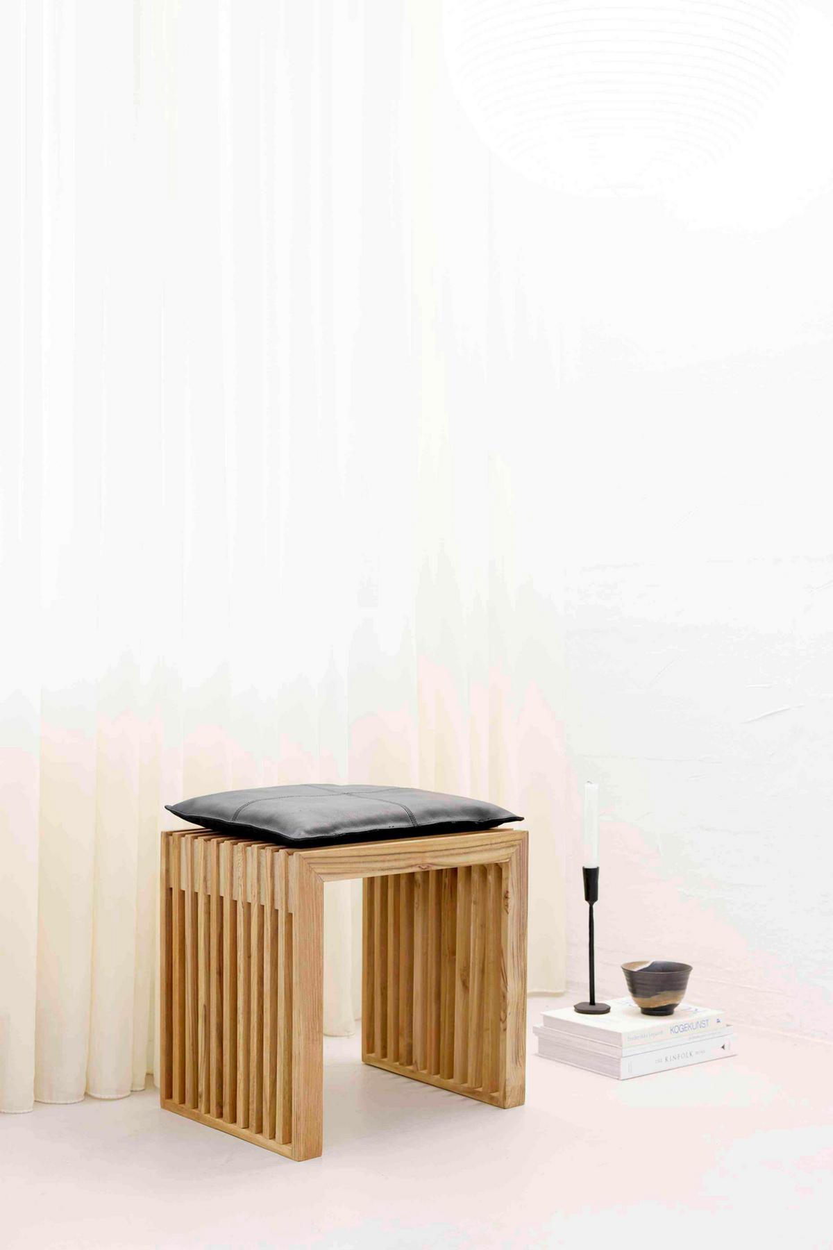 HOCKER RIB - Teakfarben, KONVENTIONELL, Holz (45/43/35cm) - MID.YOU