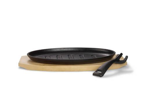 Servierpfanne 28x18 cm Kratzfest Mit Servierbrett - Schwarz/Braun, Basics, Holz/Metall (28/2/18cm) - Echtwerk