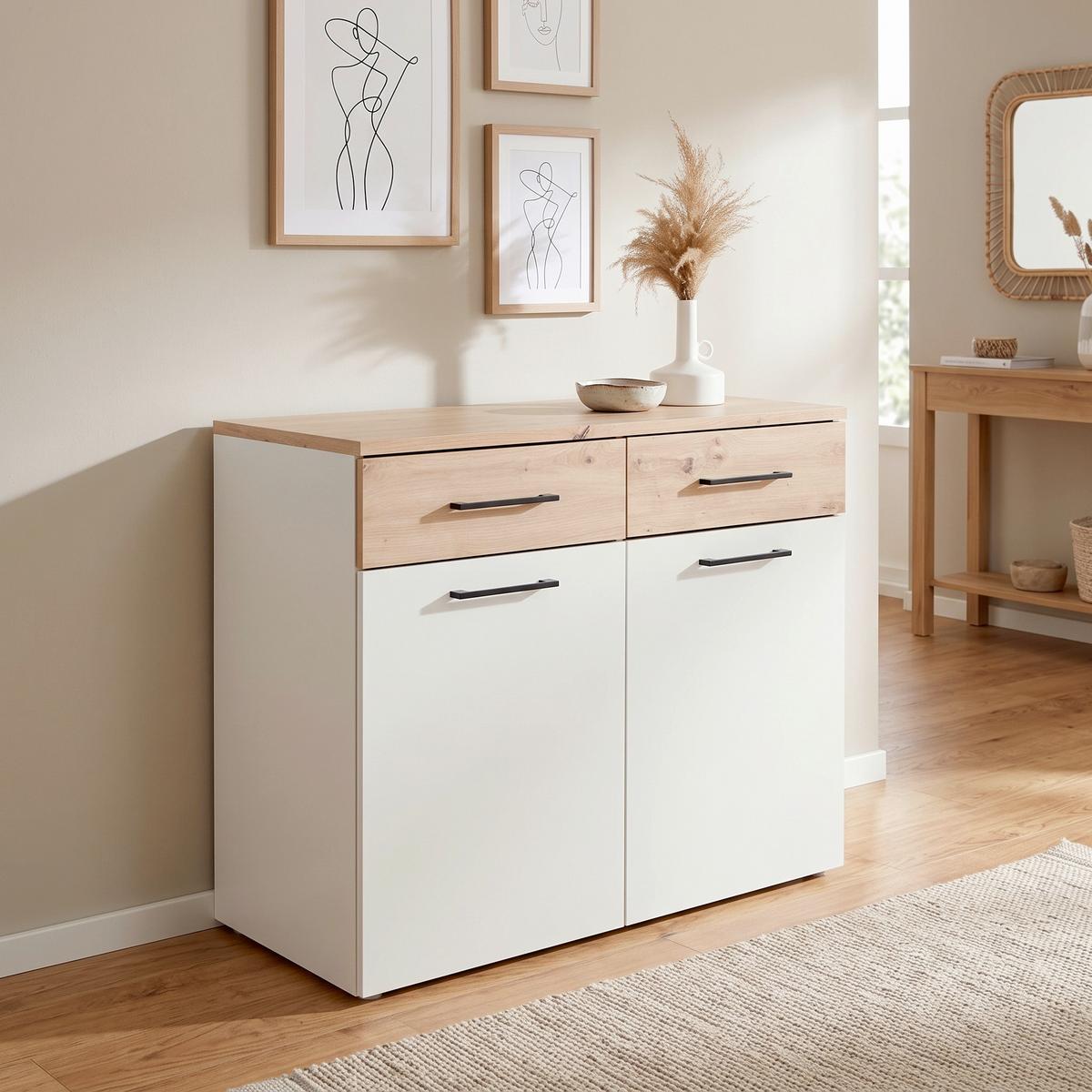 Kommode 100 cm Kontor K11, Eiche Dekor - Eichefarben/Grau, MODERN, Holzwerkstoff (100/87,6/47cm)