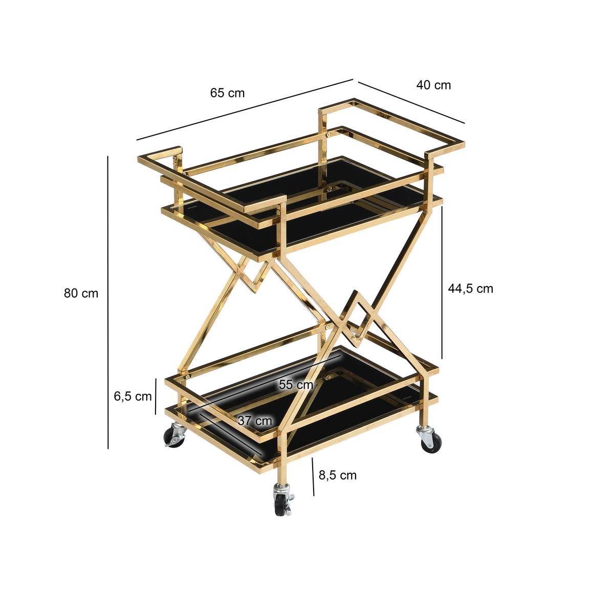 SERVIERWAGEN Schwarz/Goldfarben B: 65 cm - Goldfarben/Schwarz, Design, Glas/Kunststoff (65/40/80cm) - MID.YOU