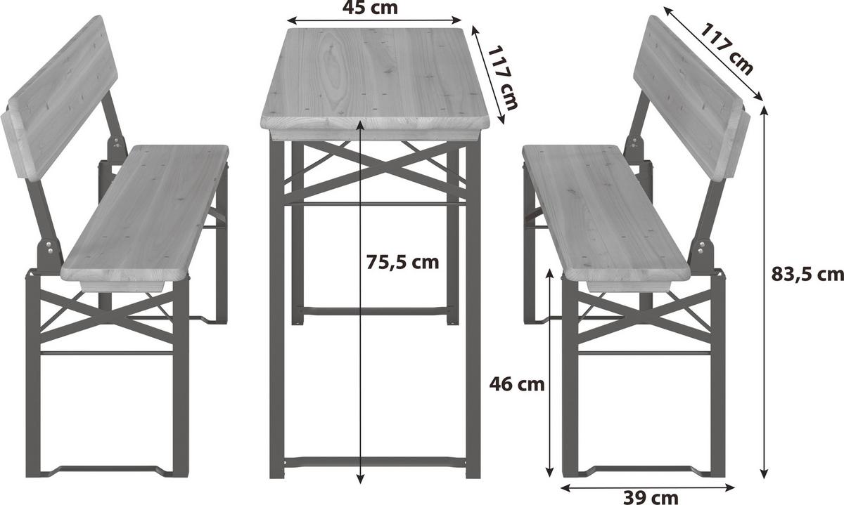 Biertischgarnitur 3-Tlg Marco aus Holz/Metall - Schwarz/Naturfarben, MODERN, Holz/Metall (117/117/75/83.5/45/39cm) - James Wood