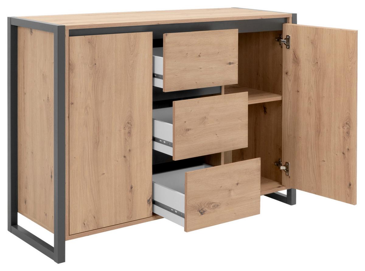 Kommode 120cm Denver 2 Eiche Dekor - Eichefarben/Anthrazit, KONVENTIONELL, Holzwerkstoff (120/88/40cm) - MID.YOU