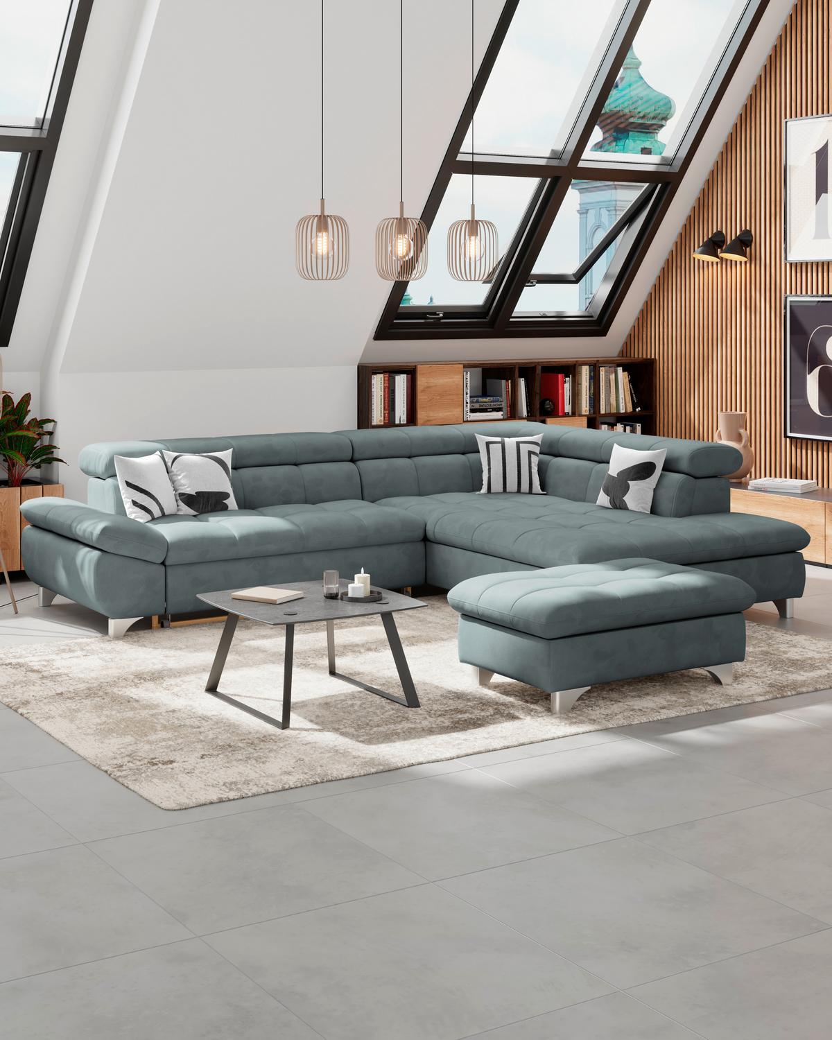 Hocker Gemini Grau, B: 108cm - Chromfarben/Mintgrün, KONVENTIONELL, Textil (108/46/108cm)