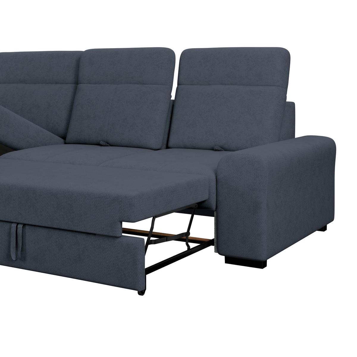 Ecksofa mit Bettfunktion Malaga new Chenille blau - Blau/Schwarz, KONVENTIONELL, Textil (203/286cm) - Ondega