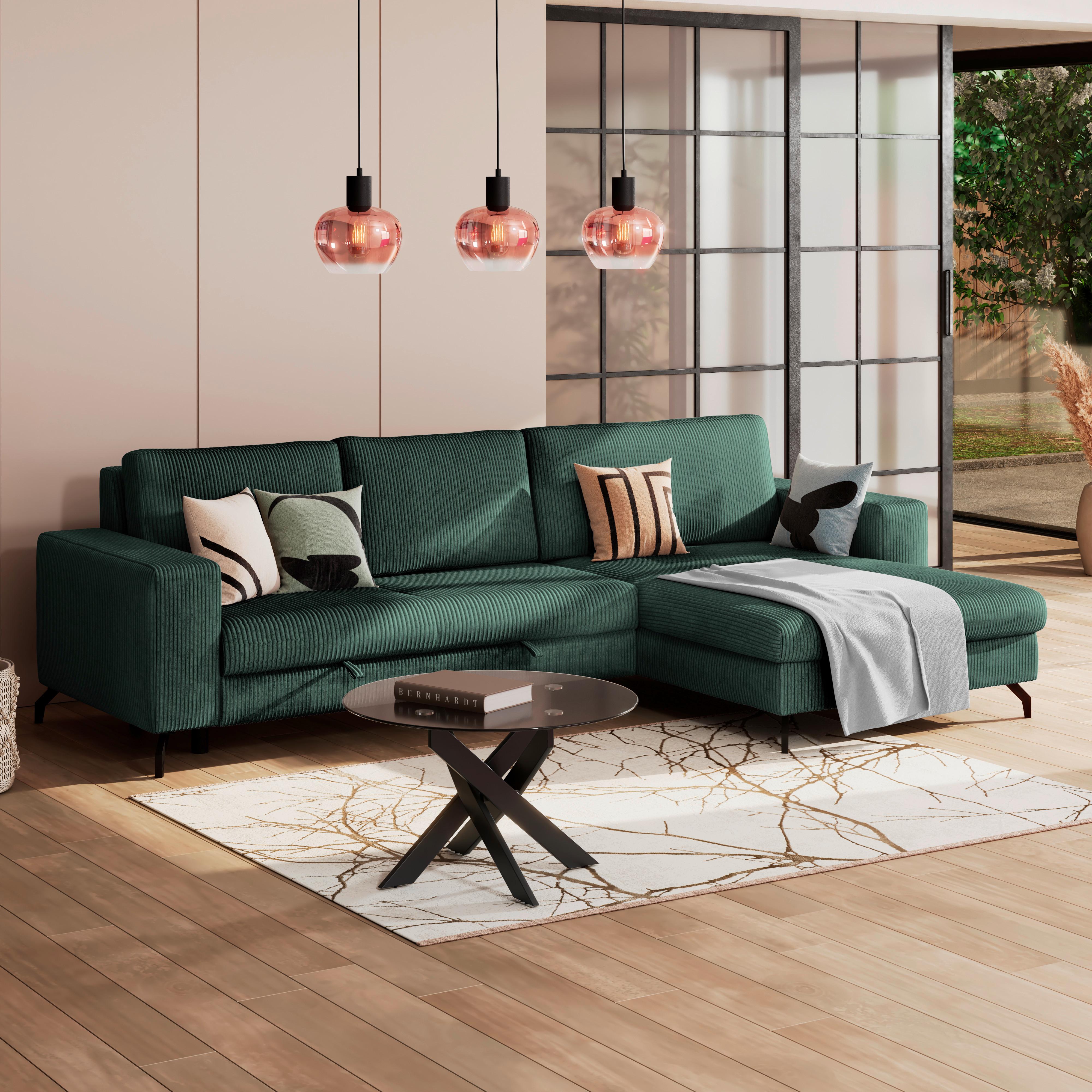 Ecksofa mit Bettkasten Cloud Waldgrün Cord 290x178 cm - Waldgrün, Trend, Textil (290/178cm)