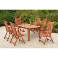 Gartentischgruppe Cordoba 7 tlg. Naturfarben - Eukalyptusholzfarben, KONVENTIONELL, Holz - Gardenson