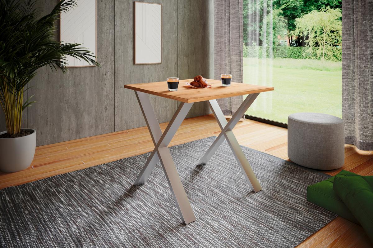 Esstisch Xona Silber, Eiche Dekor L: 80 cm - Honigeiche/Silberfarben, Basics, Holzwerkstoff/Metall (80/80/76cm) - MID.YOU
