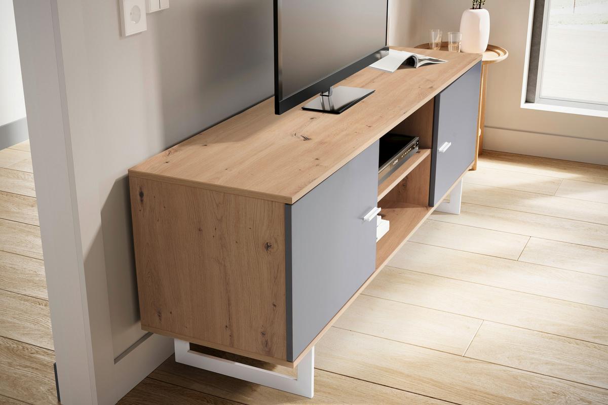 NÍZKA KOMODA WL6.824 - sivá/farba duba, Design, kov/kompozitné drevo (150/55/40cm) - Livetastic
