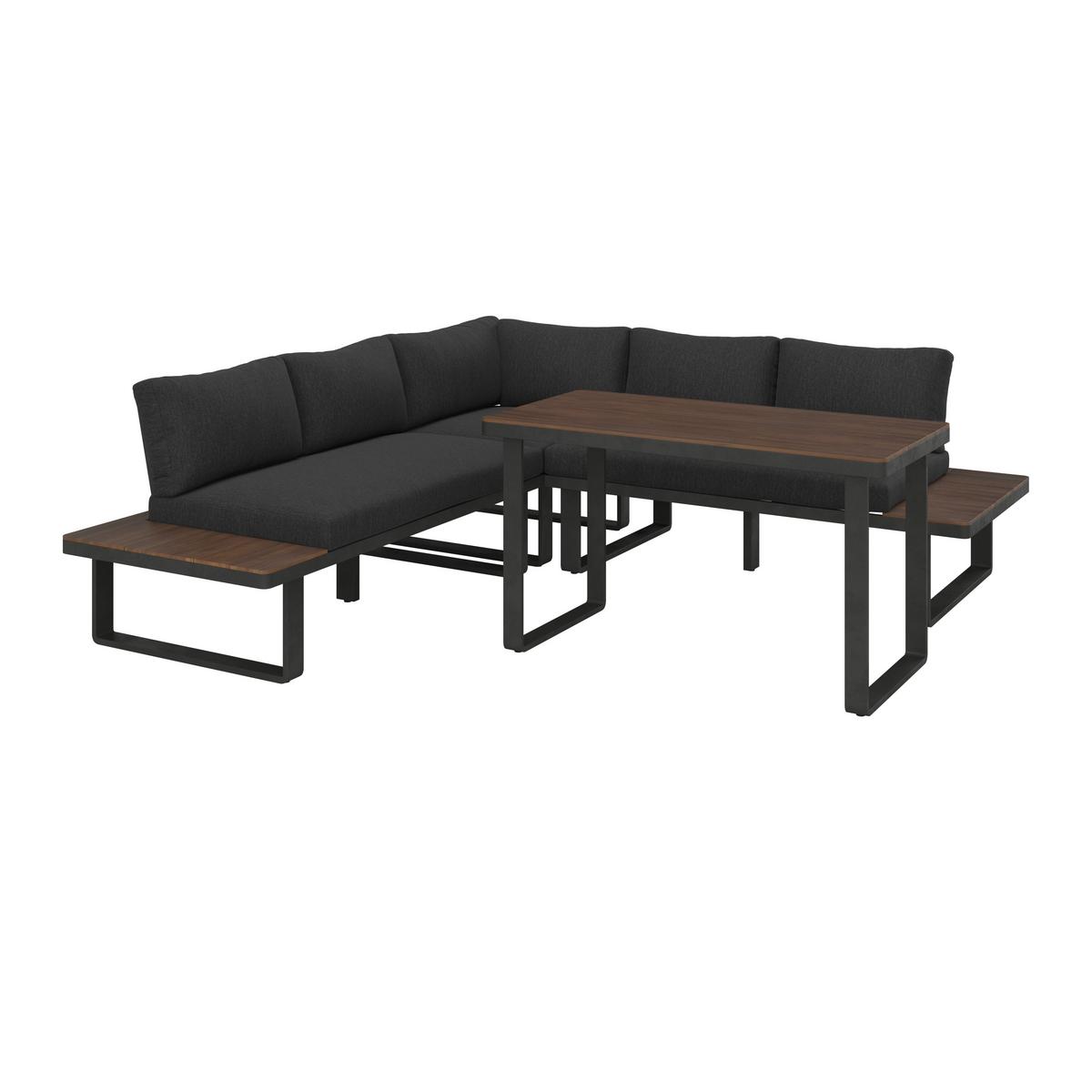 JEDÁLENSKÁ TERASOVÁ SÚPRAVA GIANNA - čierna/farba tíku, Modern, kov/drevo (221/71/76cm) - Bessagi Garden