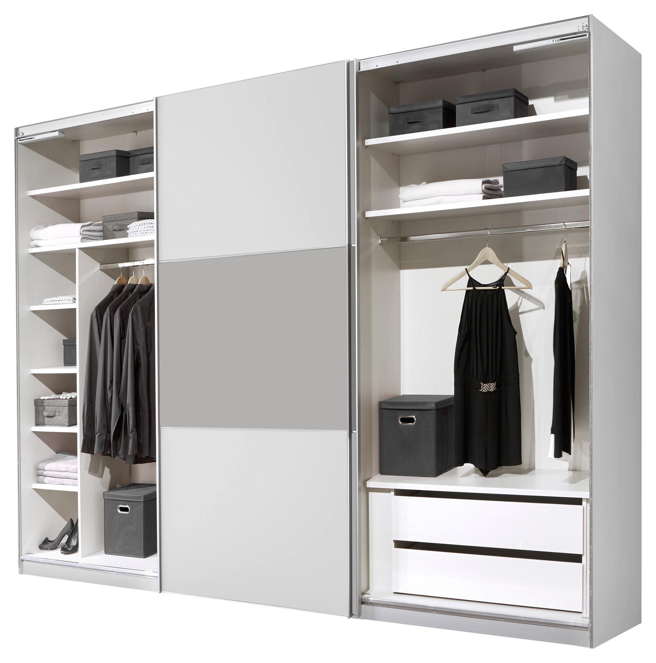 Schwebetürenschrank 298cm Includo, Weiß/grau - Weiß/Grau, MODERN (298/222/68cm) - MID.YOU