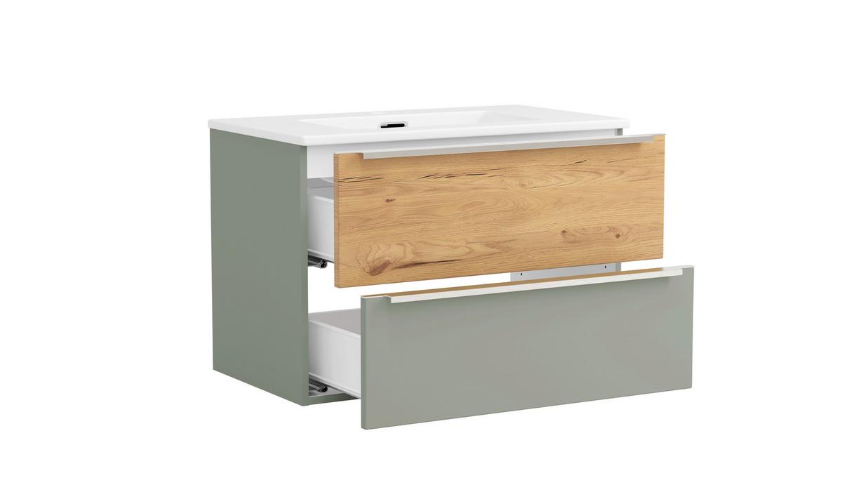 Waschtischkombi Verona Wildeiche/Schilfgrün B: 80cm - Schilfgrün/Wildeiche, Trend, Keramik/Holzwerkstoff (80/54/47cm) - Held
