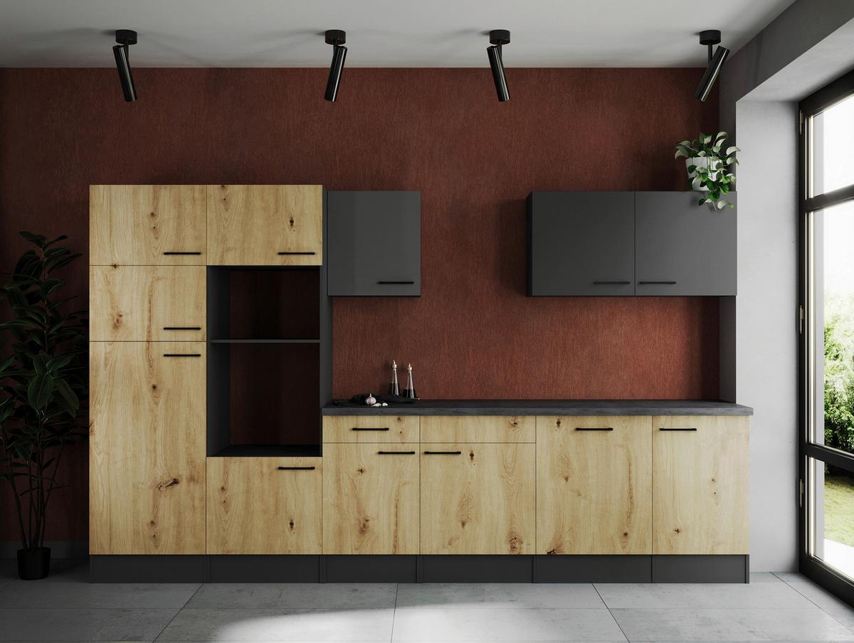 Küchenleerblock Oliver Grau, Artisan Dekor B: 340 Cm - Eiche Artisan/Grau, Design, Holzwerkstoff (340cm) - Respekta