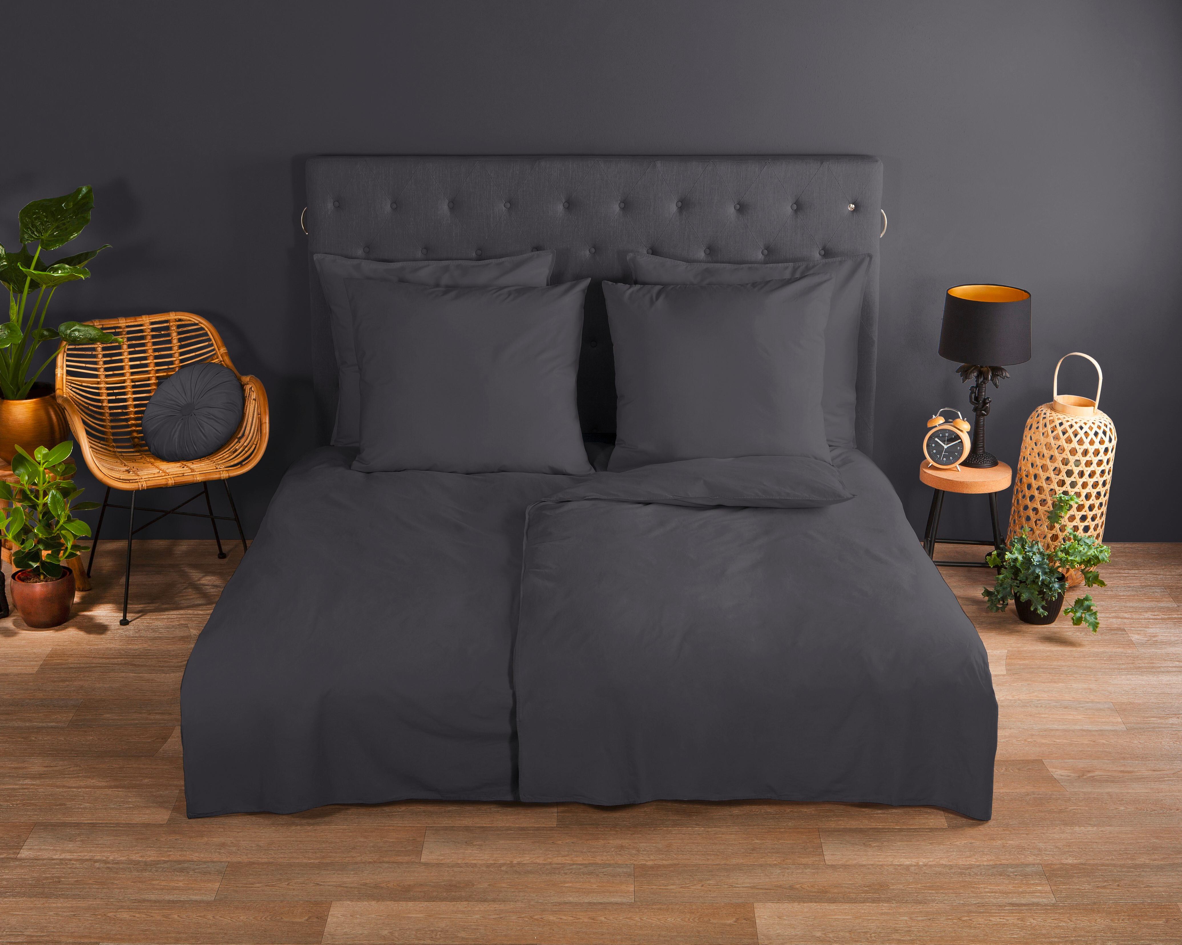 Bettwäsche Uni Anthrazit Grau 135x200 cm - Anthrazit, Basics, Textil (135/200cm)