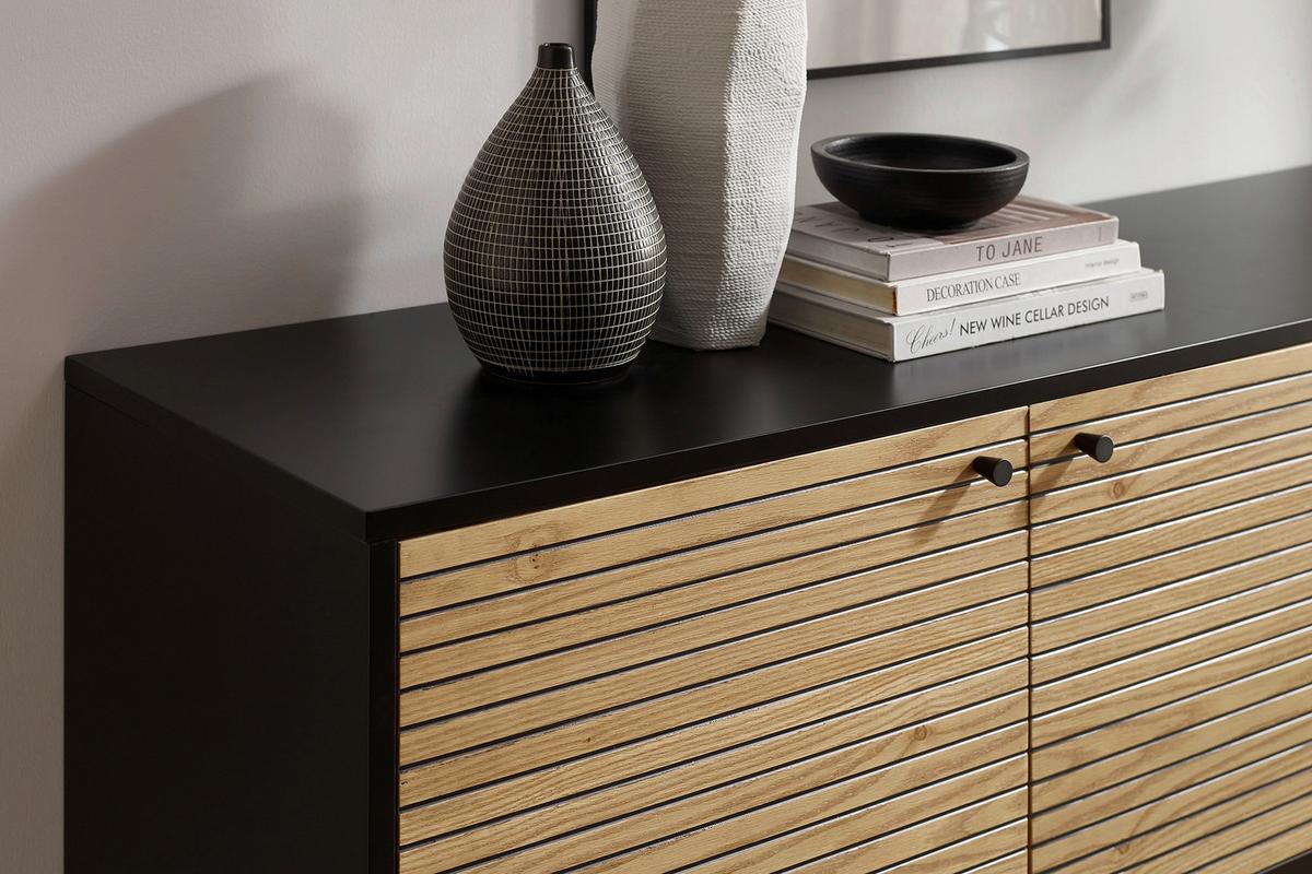 Sideboard Schwarz, Eichefarben B: 160cm - Eichefarben/Schwarz, Design, Holz/Holzwerkstoff (160/85/40cm) - Livetastic