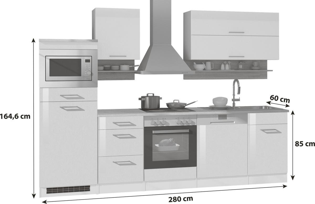 Küchenzeile Mailand mit Geräten 280 cm Anthrazit Elegant - Eichefarben/Anthrazit, MODERN, Holzwerkstoff (280cm) - Held